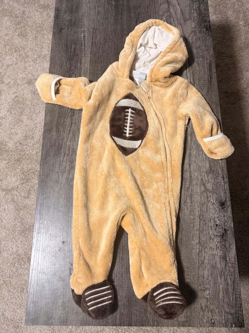 Cozy Tan Football Fleece One-Piece for Kids